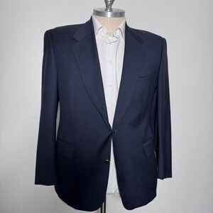 Baumler Blazer Mens 44R Navy Blue Solid Wool Vitale Barberis Canonico Two-Button